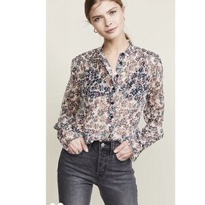 Rag & Bone Susan Floral 100% Silk Sheer Button Down Blouse Medium